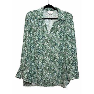 Charlotte Brody Green & White Floral Print Top Long Sleeve Size XL